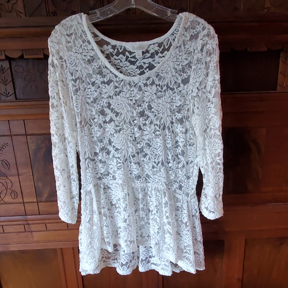Decree White Lace Peplum Top - Juniors L